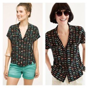 CCO Anthropologie Danielle Kroll Glasses Silk Top